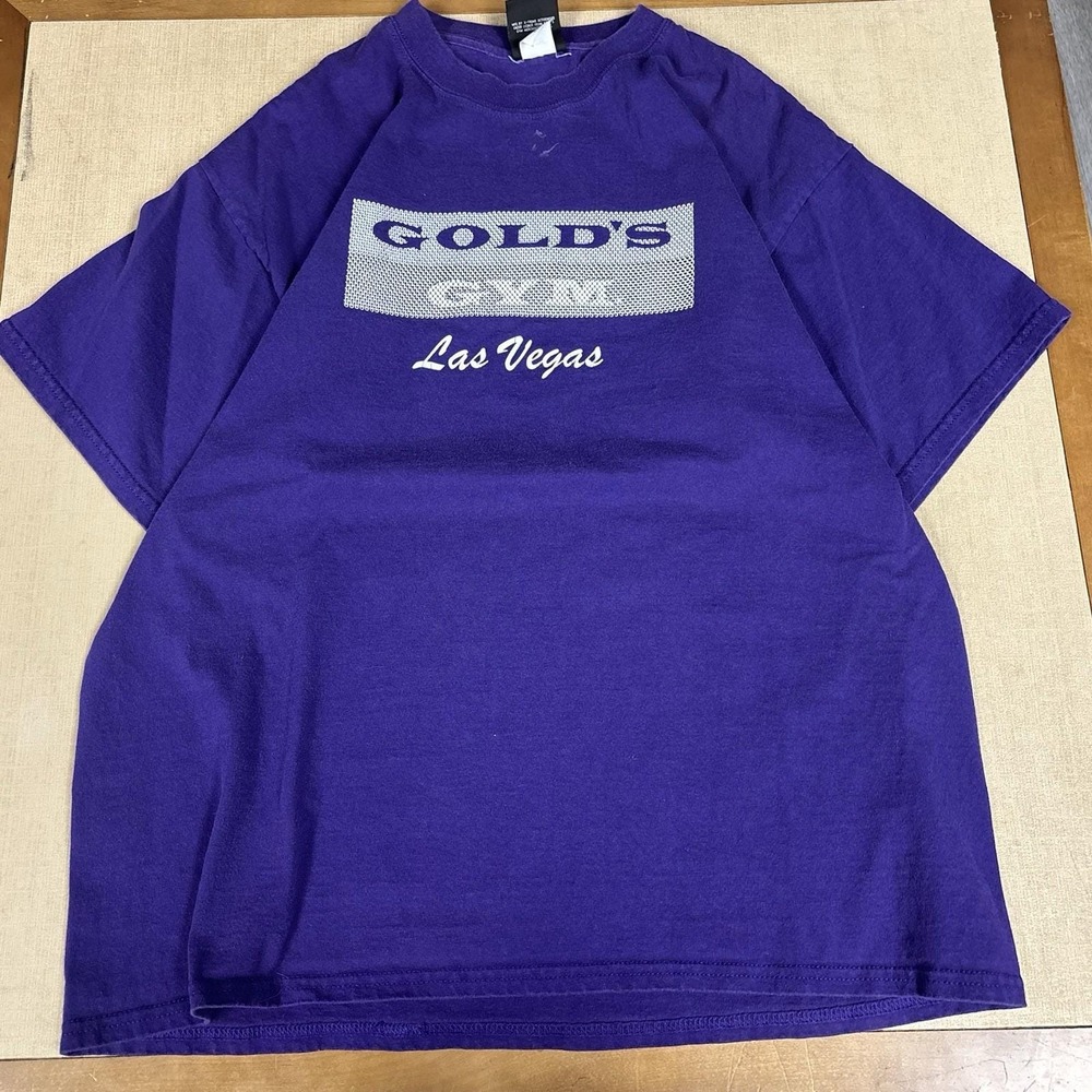 Vintage 90s Golds Gym Las Vegas Purple Graphic T-shirt Size XL USA Made